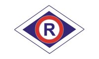 Fotografia kolorowa przedstawiająca literę R. Emblemat identyfikujący służbę ruchu drogowego